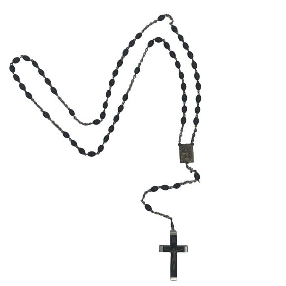 Unbranded Other - Vintage Traditional Black Beaded Rosary Beads INRI Prayer 20 in
